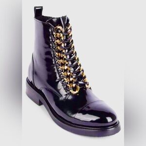 Jeffrey Campbell Leather Shiny Black and Gold Chain Boots NEW